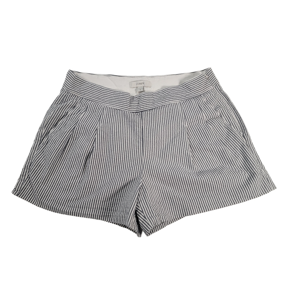 J. Crew Women Size 0 Seersucker Pleated Shorts White‎ Grey Pockets